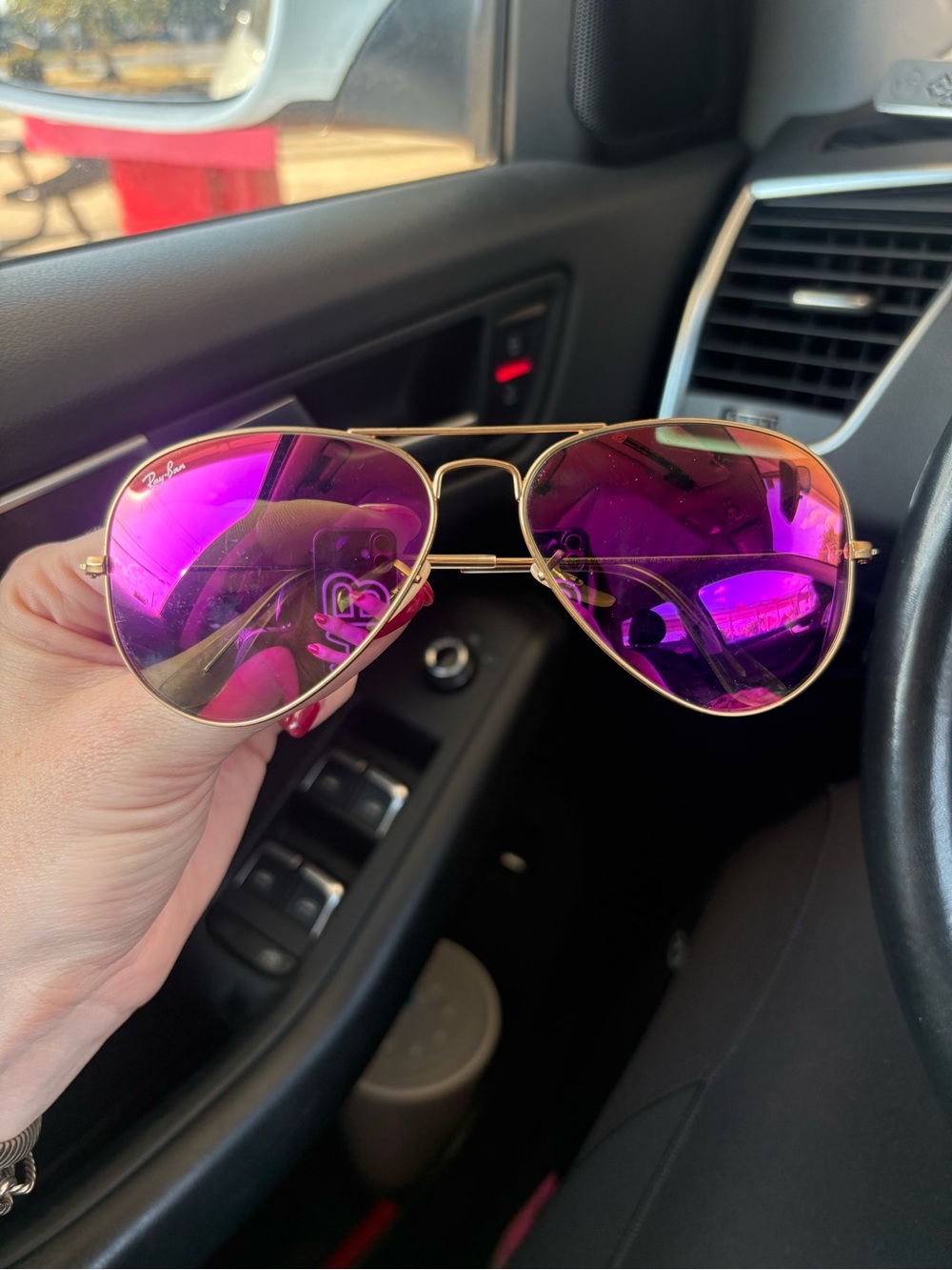Ray-Ban Women Gold Aviator Sunglasses with Pink Purple Mirrored Lenses